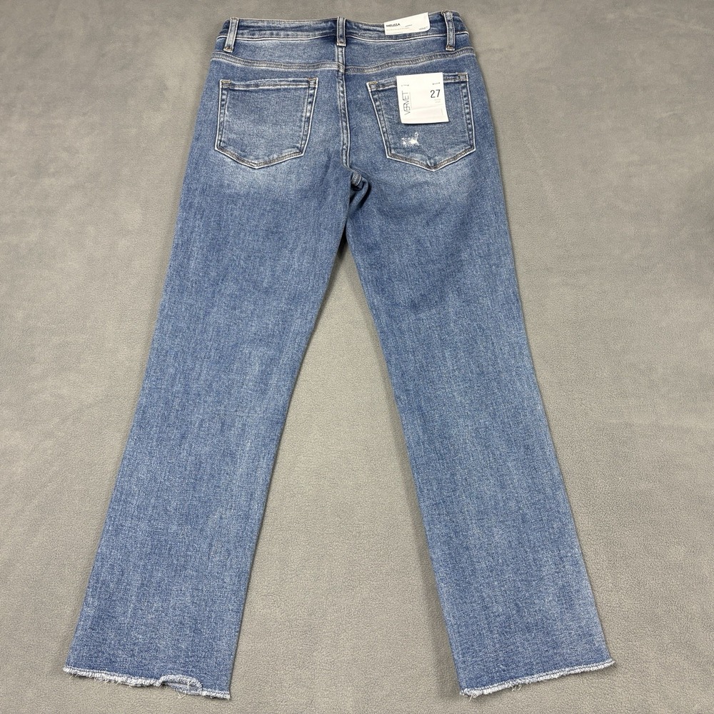 NEW VERVET Melissa Mid Rise Straight Jeans Size 27 Raw Hem Stretch Medium Wash - Picture 3 of 11